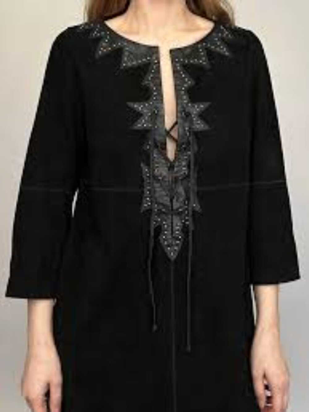 Zadig & Voltaire Dress Black Suede With Leather And Studded Trim- Size L - Picture 5 of 13